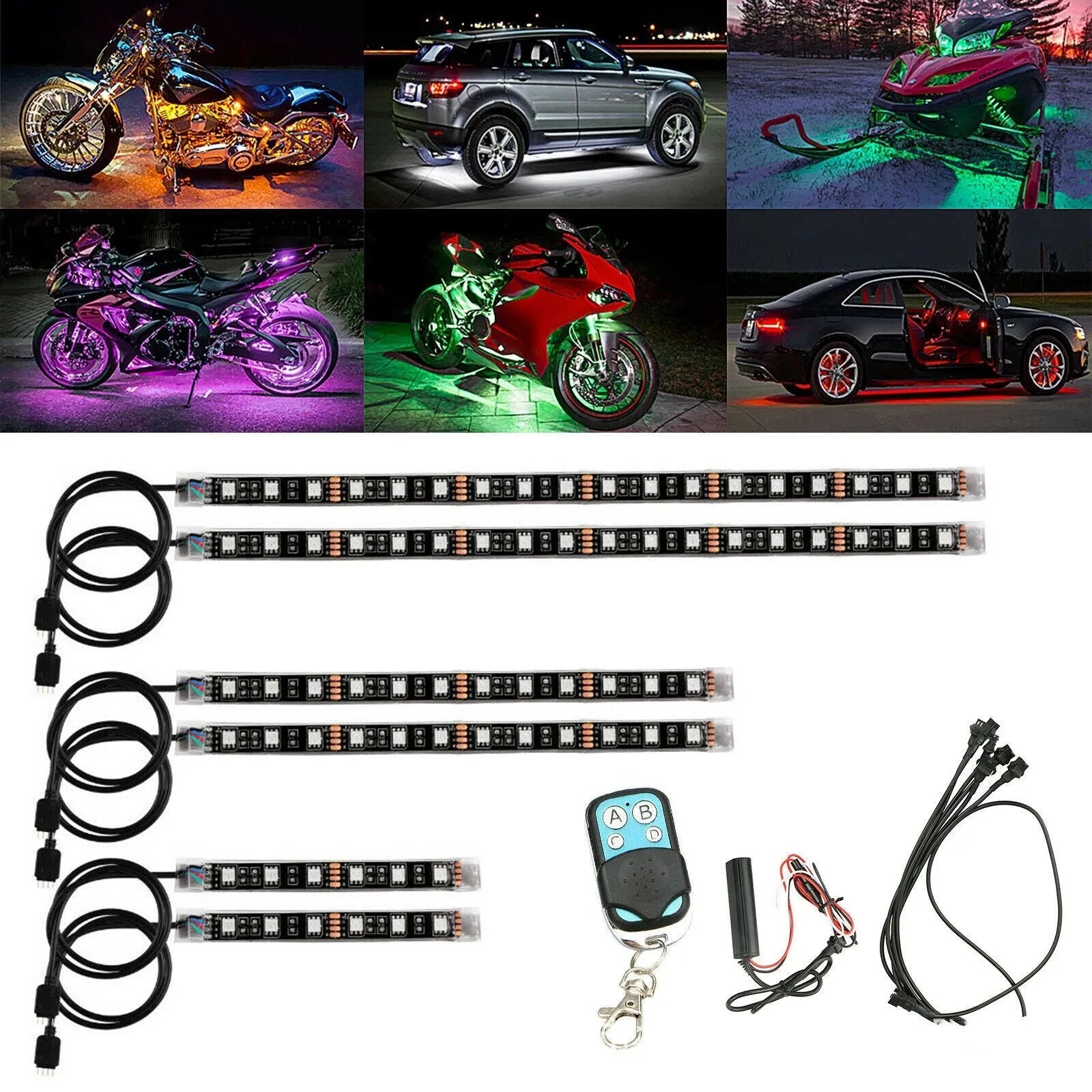 Black waterproof silicone LED light bar with wireless remote control for vehicle atmospheric lighting