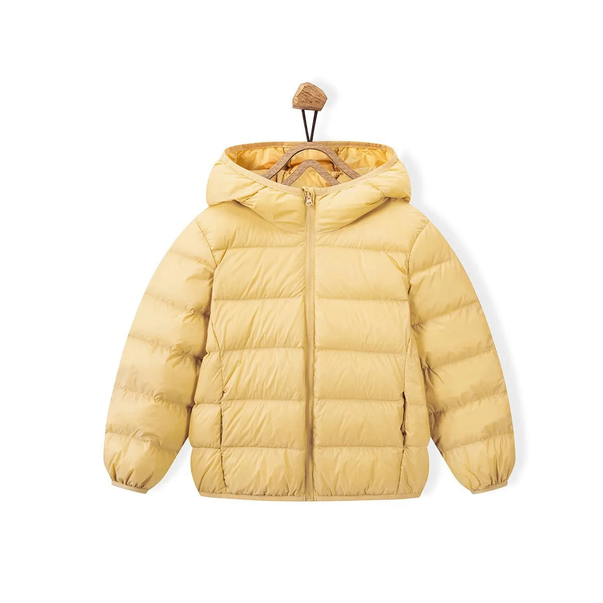 Children's nylon hooded down jacket in solid colour for boys and girls