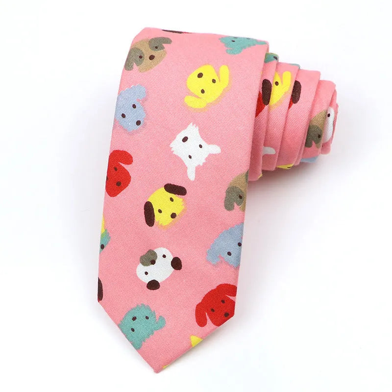 Korean style narrow cotton bow tie with cartoon pattern printing and adjustable neck strap