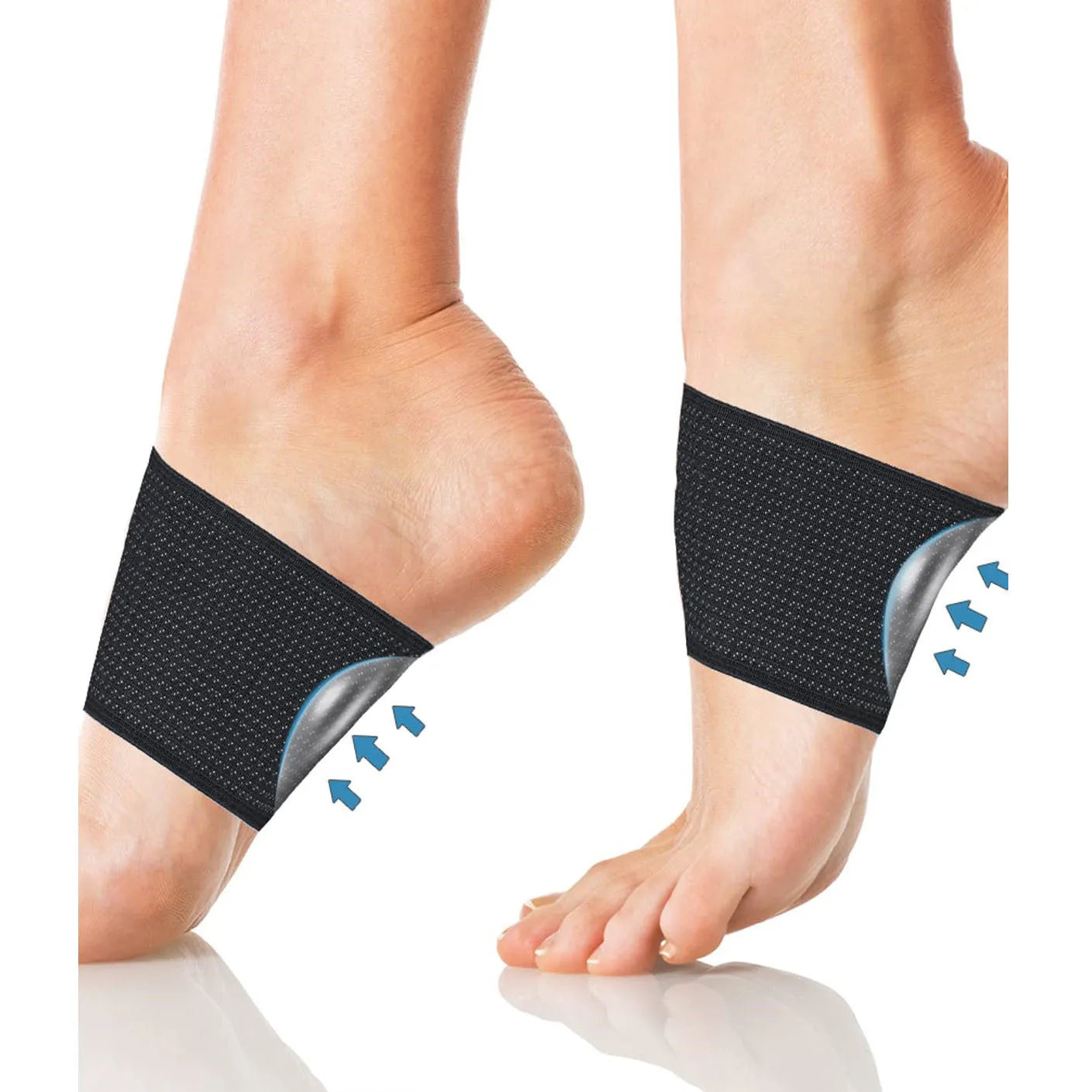 Elastic foot bandage cover with heart pad design for arch support in two style options
