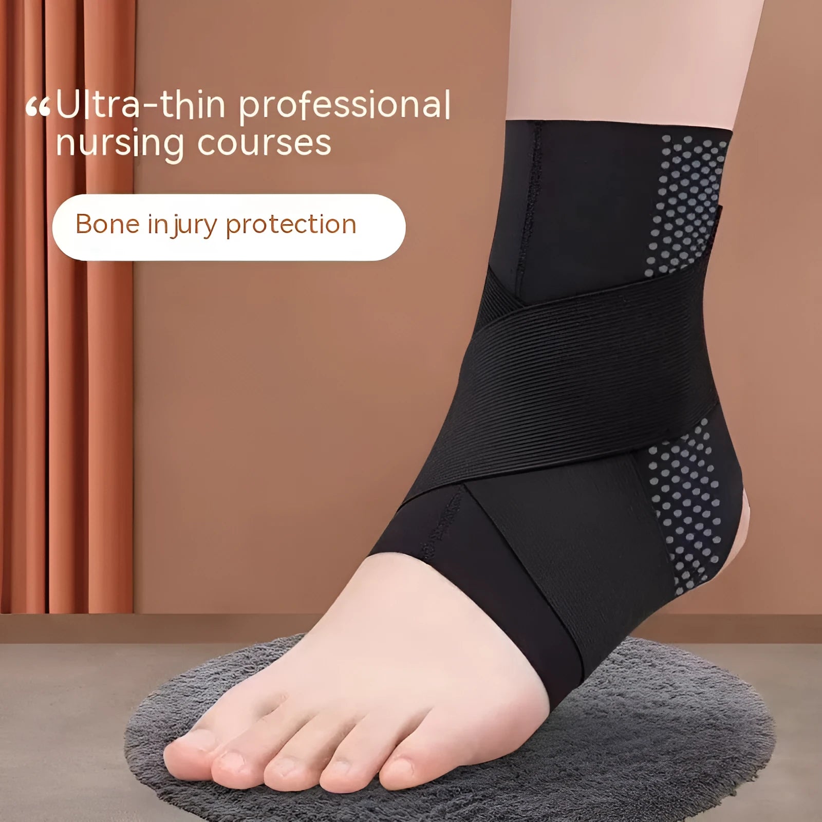 Adjustable ankle support brace in Lycra cloth with compression protection for sports and rehabilitation