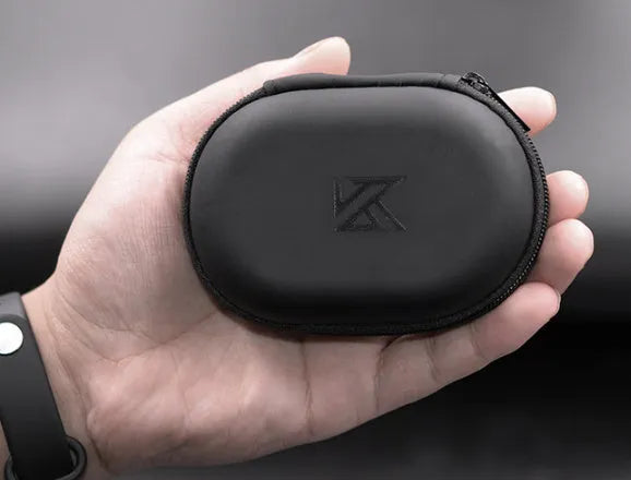 Black oval leather hard-shell case for EDX PRO and ZEX PRO earphones.