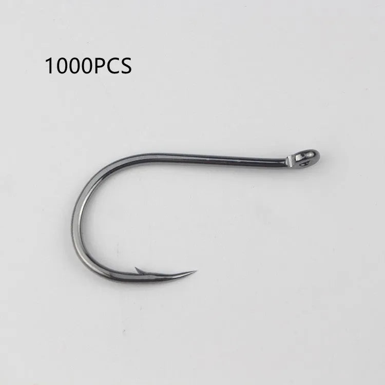 Bulk pack of barbed alloy carbon steel fishing hooks with hole rings for sea fishing