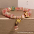 Pink opal butterfly women's bracelet with Chinese design elements