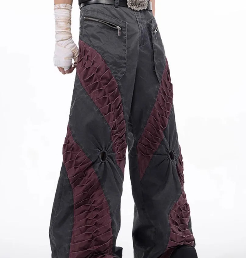 Retro three-dimensional keel casual trousers in solid white or black colours with straight hem design