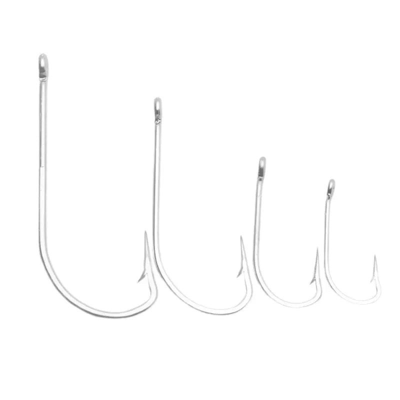 Stainless steel sea fishing hooks in twelve specifications for ocean boat fishing in 10 or 20 piece packs