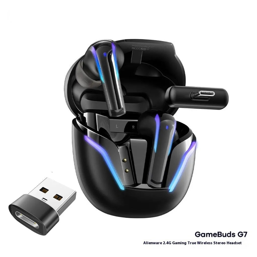GameBuds G7 gaming earbuds with gradient breathing light in StarCraft Black, including 2.4G receiver