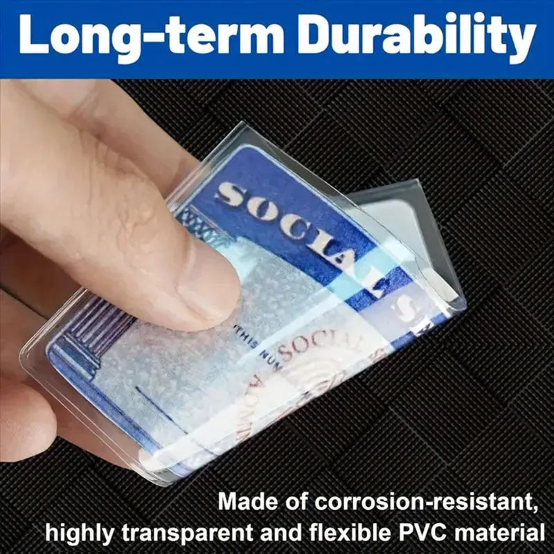 Clear thick PVC social security card holder measuring 9.7 by 5.9 centimetres