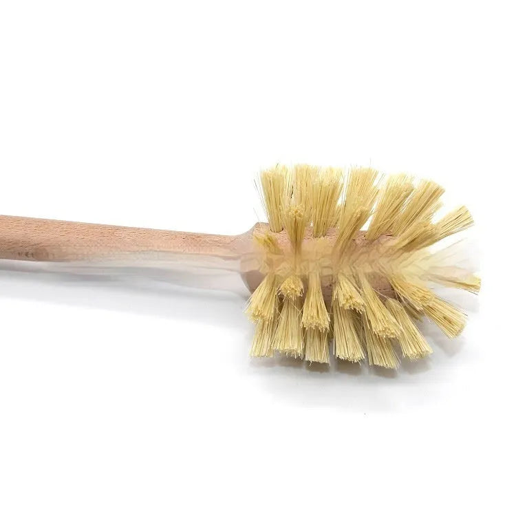 Large long-handled cleaning brush with beech wood handle and natural sisal bristles on a white background