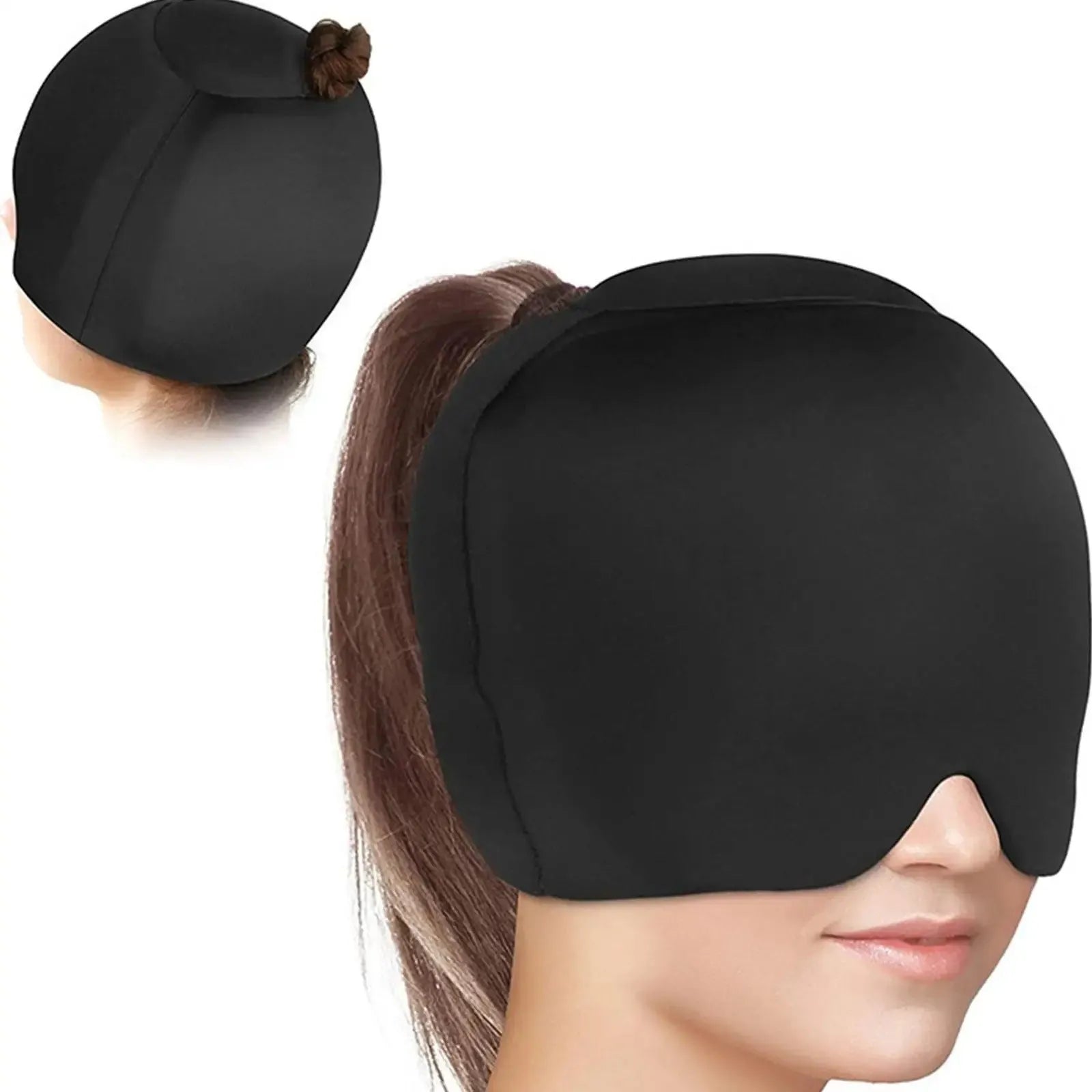 Solid colour cold compress head wrap with fully enclosed design for migraine relief therapy