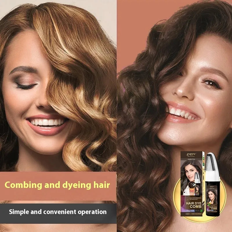 Easy Coloring Comb hair dye bottle with attached applicator brush in Brown, Wine Red, and Dark Brown options