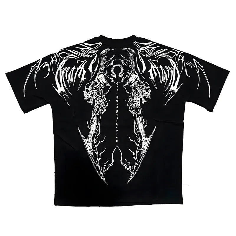 Men's loose fit plus size cotton short sleeve t-shirt in a dark colour with gilding detail.