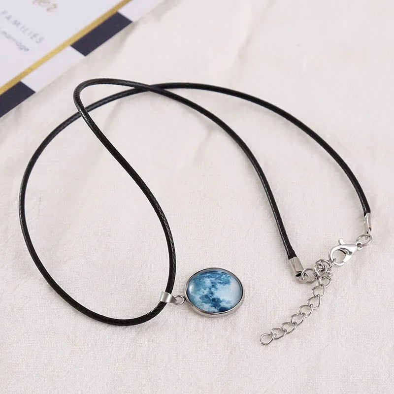 Glass constellation pendant on luminous alloy necklace chain with extension