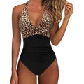Women's printed bikini swimsuit showing lace-up back detail and gathered fabric in a floral pattern.