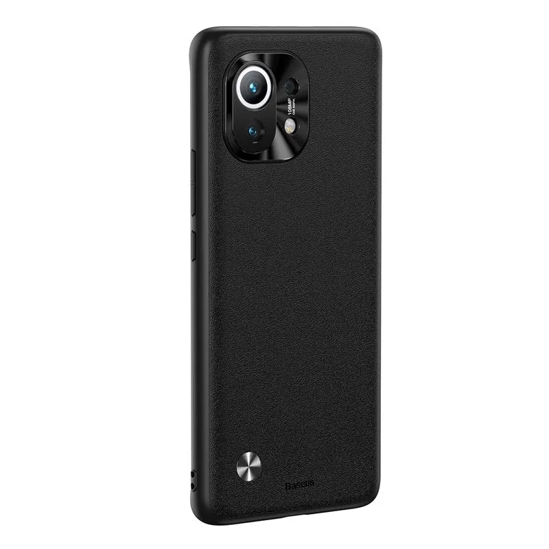 Alloy plain leather phone case for Xiaomi 11 in black and smoky purple colour options