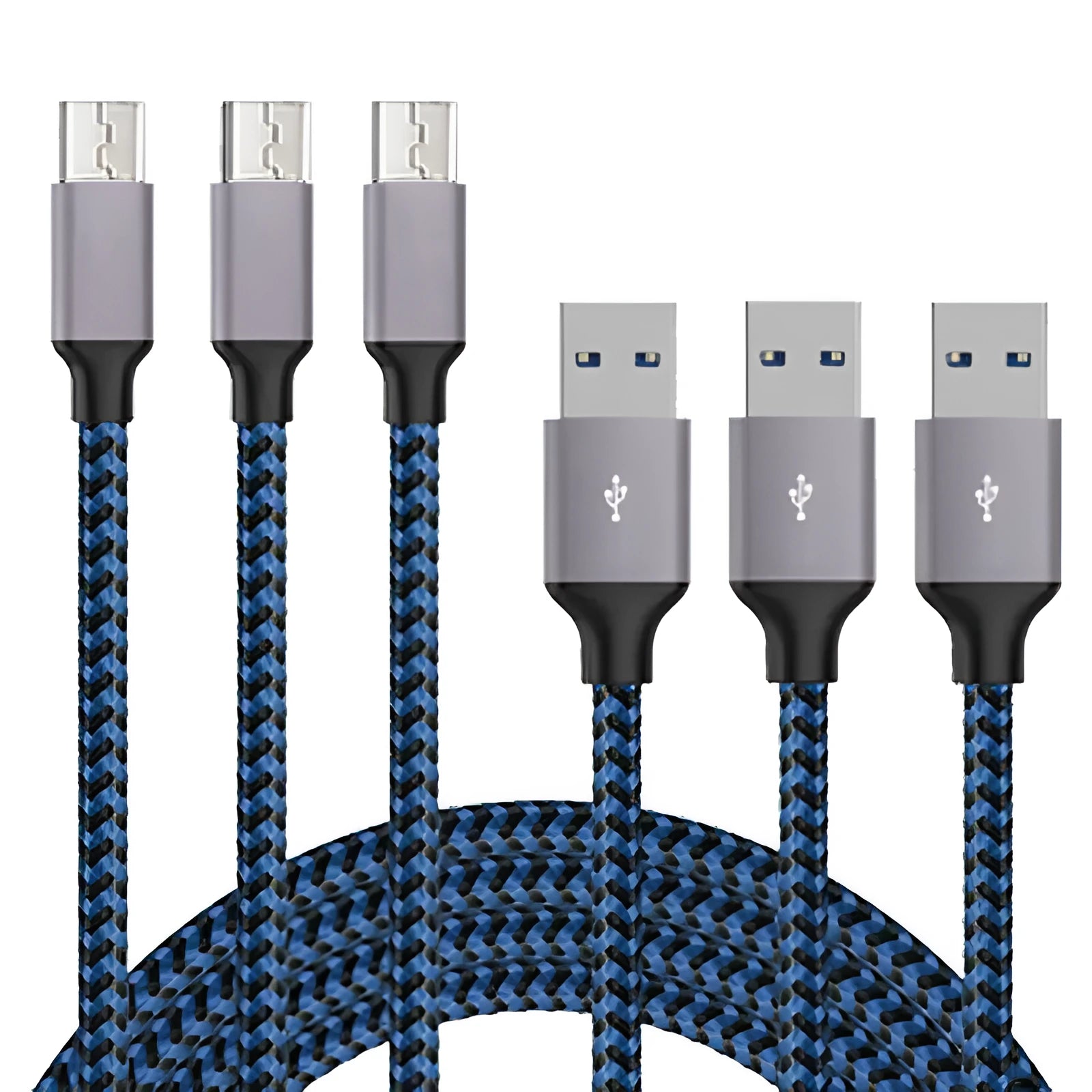 Braided nylon Micro USB charging cable for Android phones in black and white colour.