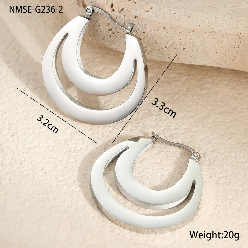 Geometric French earrings with round ring design in gold-plated 18K stainless steel