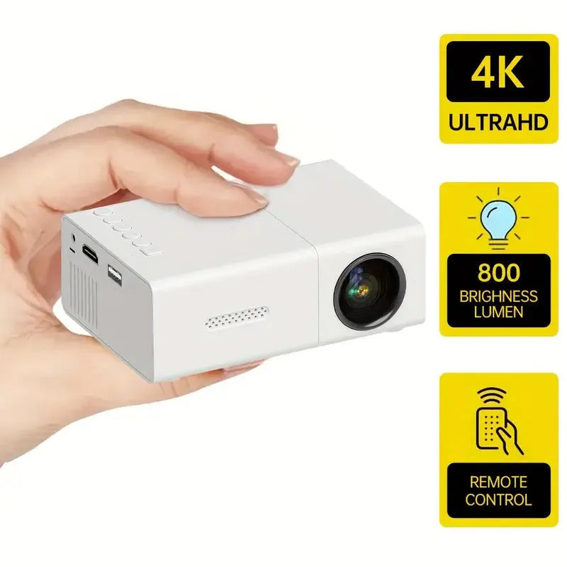 M100 portable LED home projector in black or white colour with remote control and accessories