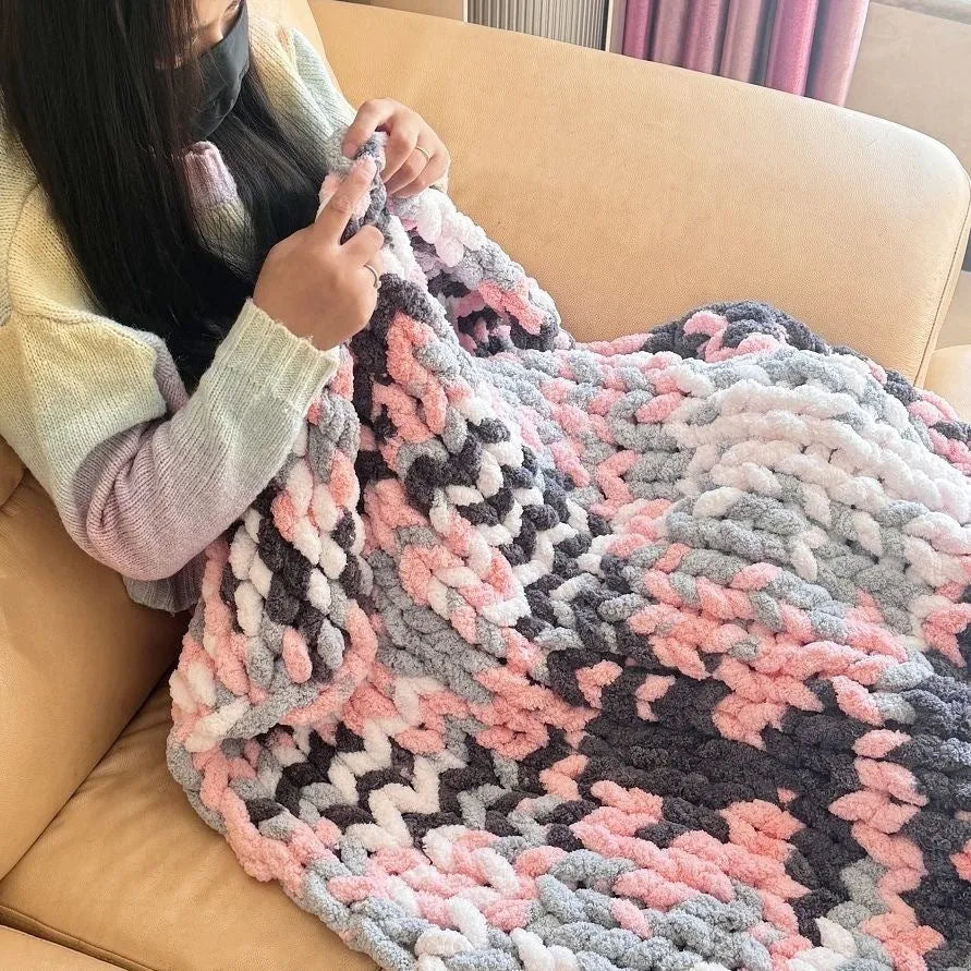 Chenille knitted braided gravity blanket in modern simplicity style showing textured surface