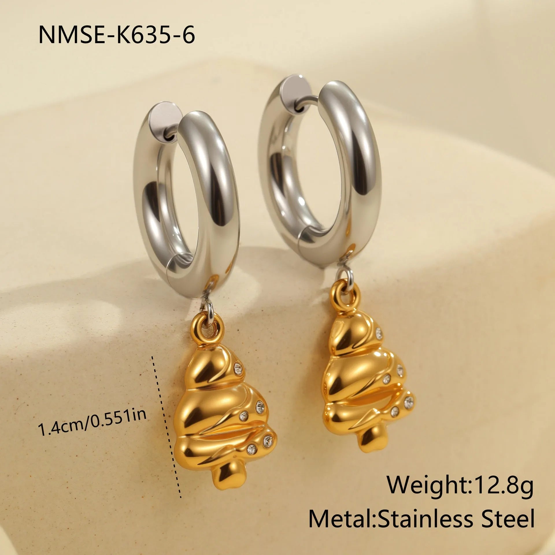 Christmas tree design earrings in stainless steel with 18K gold electroplated silver-tone finish