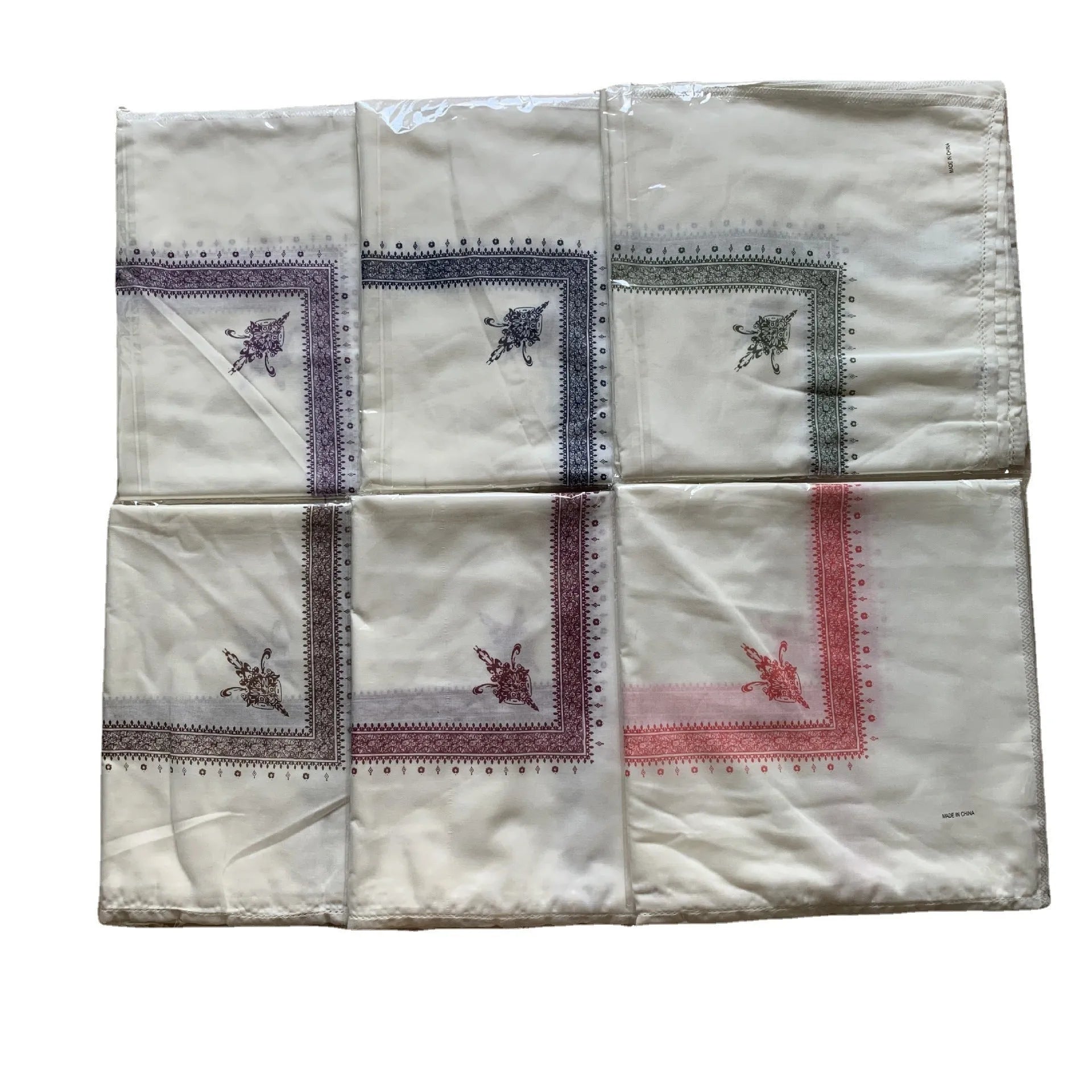 Square printed polyester scarf showing 138cm dimensions in choice of six colours for men and women