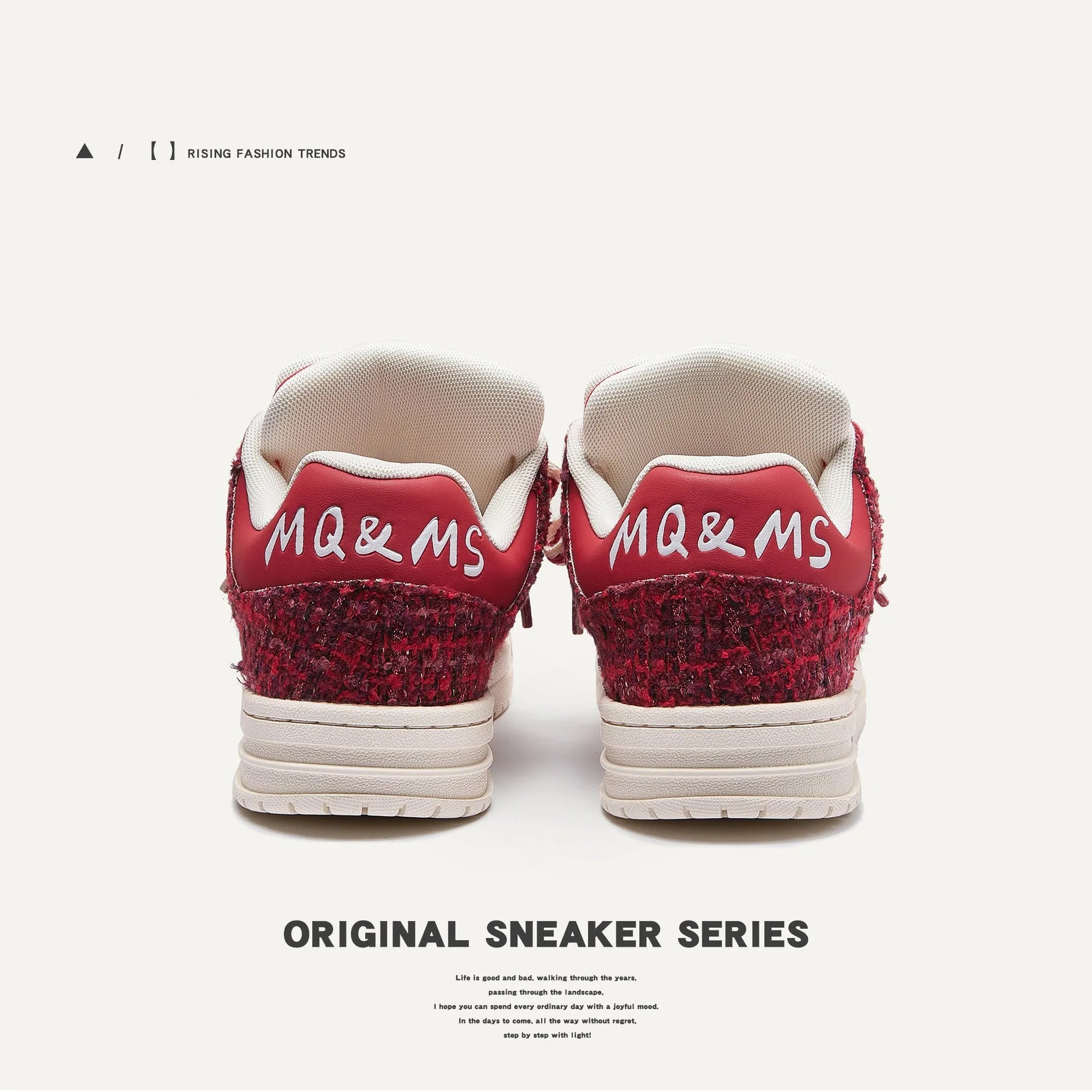 Women's creative all-match printed flat sneakers in M018 classic red with two-layer cowhide upper and platform heel