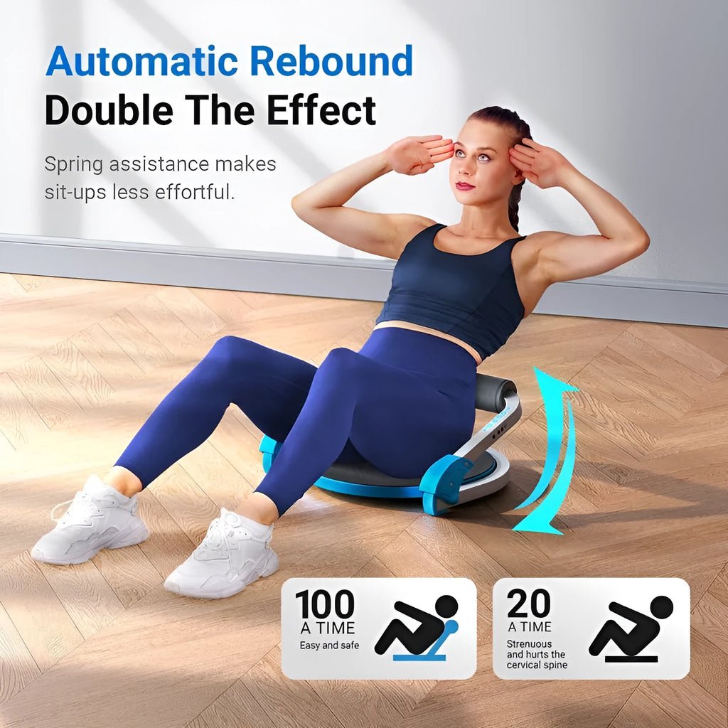 Sky blue and red mini multifunctional abdominal exercise device for home, office, and outdoor core workouts.
