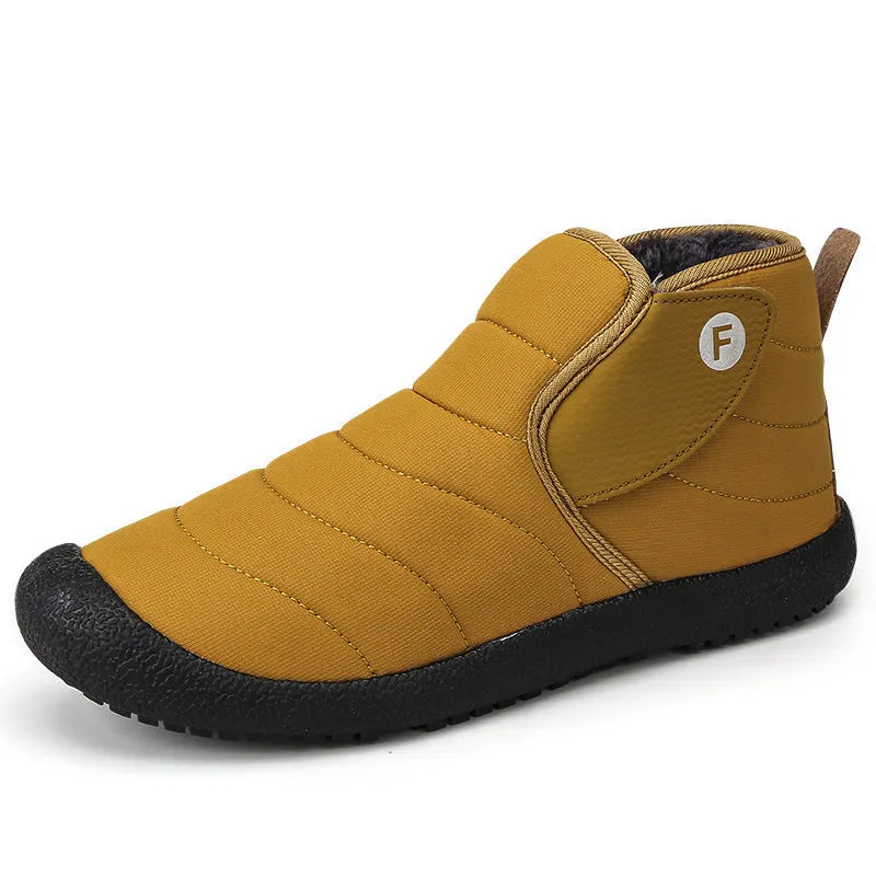 Men's waterproof cotton snow boots with non-slip rubber sole in black, blue, green, yellow colours