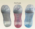 Baby petal nipple feeding bottle 125ml and 330ml, transparent pink purple light blue, no handle