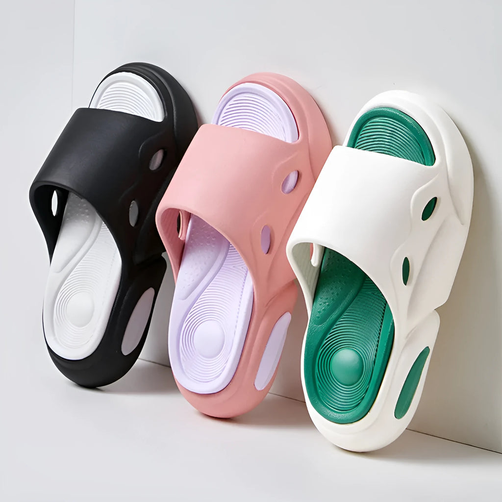 Two-colour thick-soled EVA slippers with leather lining for men and women
