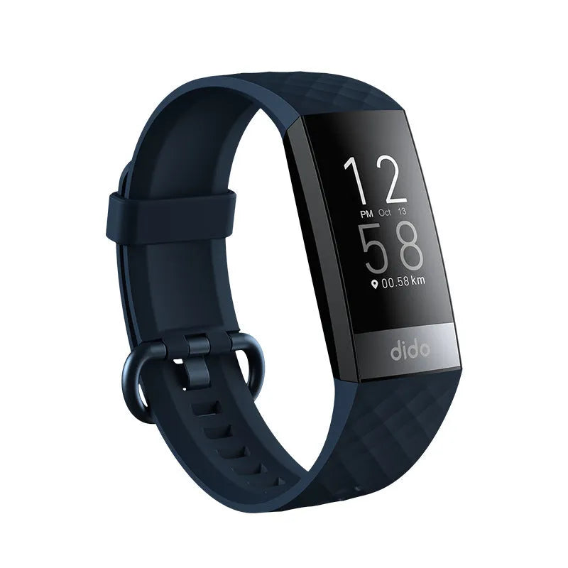 Y6 Black smart bracelet with health monitoring on a wrist, showing the 1.1-inch touchscreen.