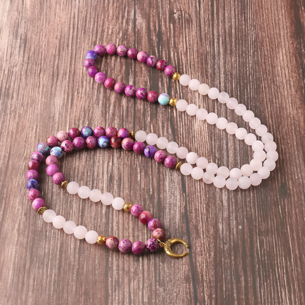 Women's personalised necklace with pink crystal Emperor stone round pendant