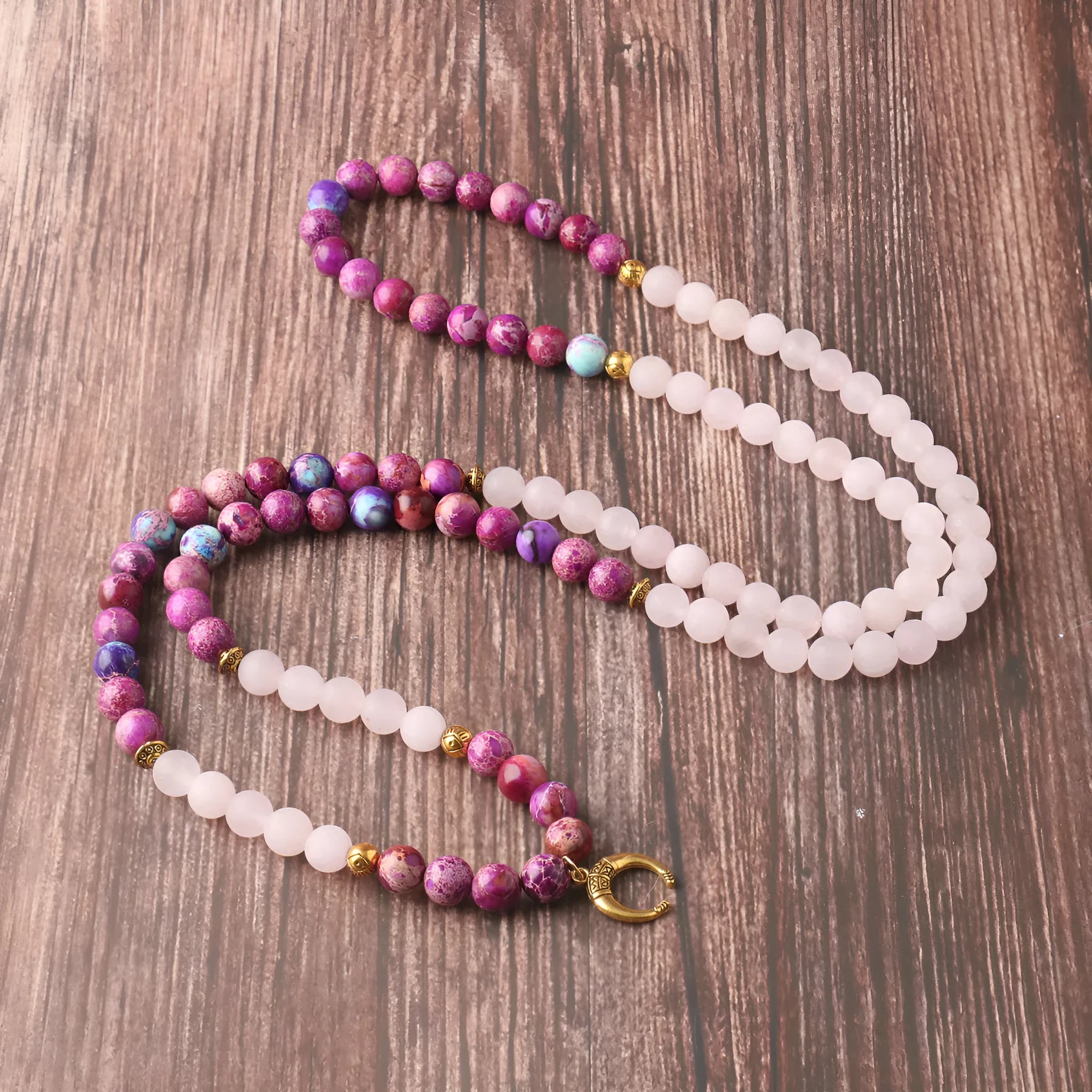 Women's personalised necklace with pink crystal Emperor stone round pendant