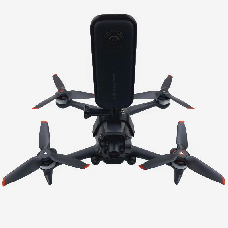 3D printed drone top expansion bracket for GoPro camera with soft sponge base.