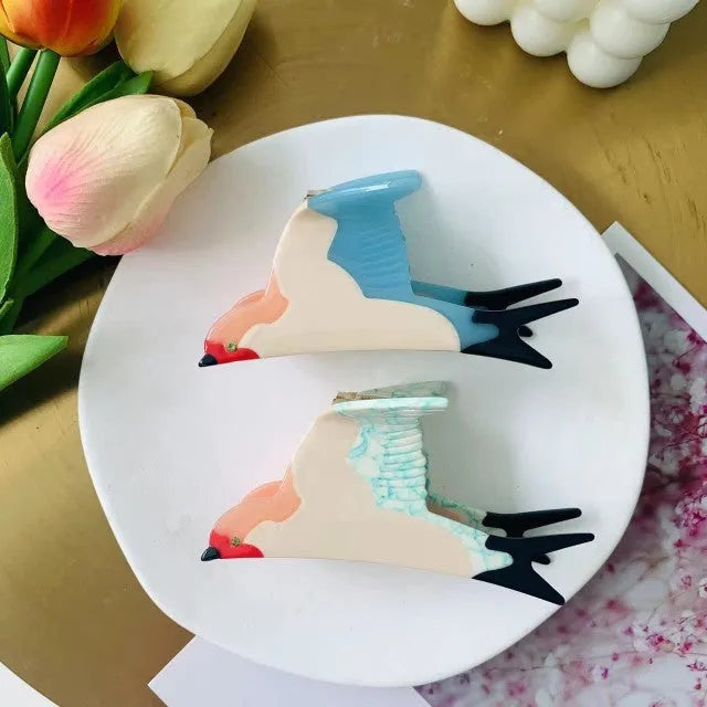 Handmade acetic acid grip with swallow design in blue and mottled texture