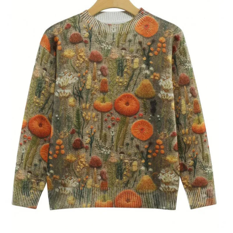 Women's little flower digital printed round neck sweater in polyester, shown in a selected colour from the YPM935 series.