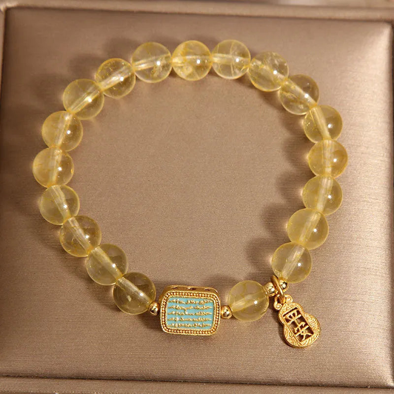 Women's natural yellow citrine crystal bracelet with rhinestone decorative accents