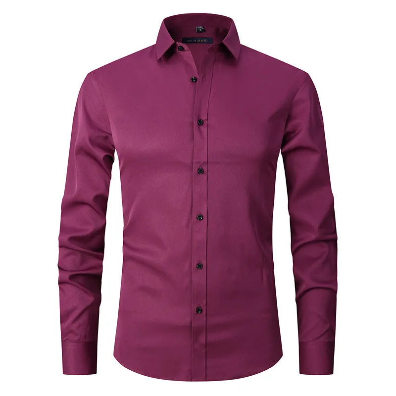 Men's long sleeve stretch work shirt in polyester fabric showing front view
