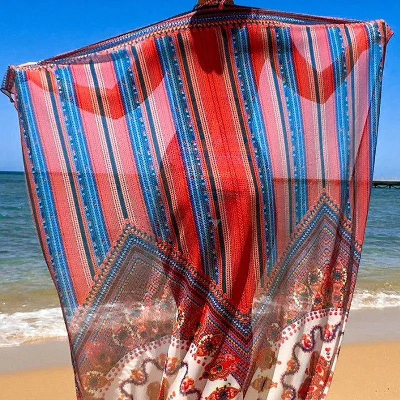 Women's three-piece swimsuit set with a cutout sleeveless top, high-waist briefs, and a matching coat.