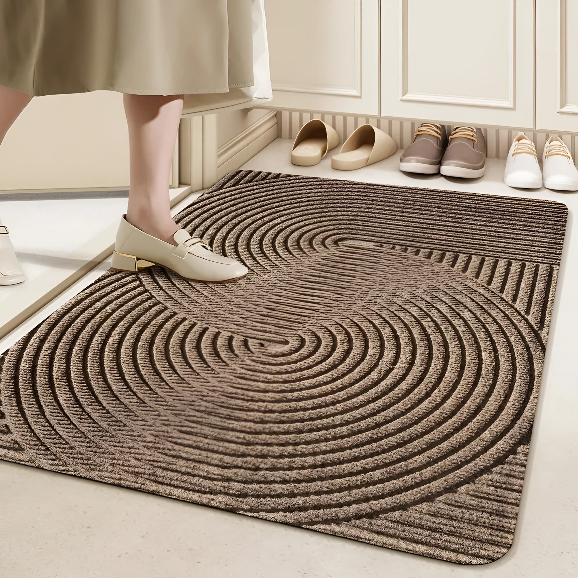 Silk ring entrance floor mat with cartoon anime pattern in blue, alien shape, 60x90cm size