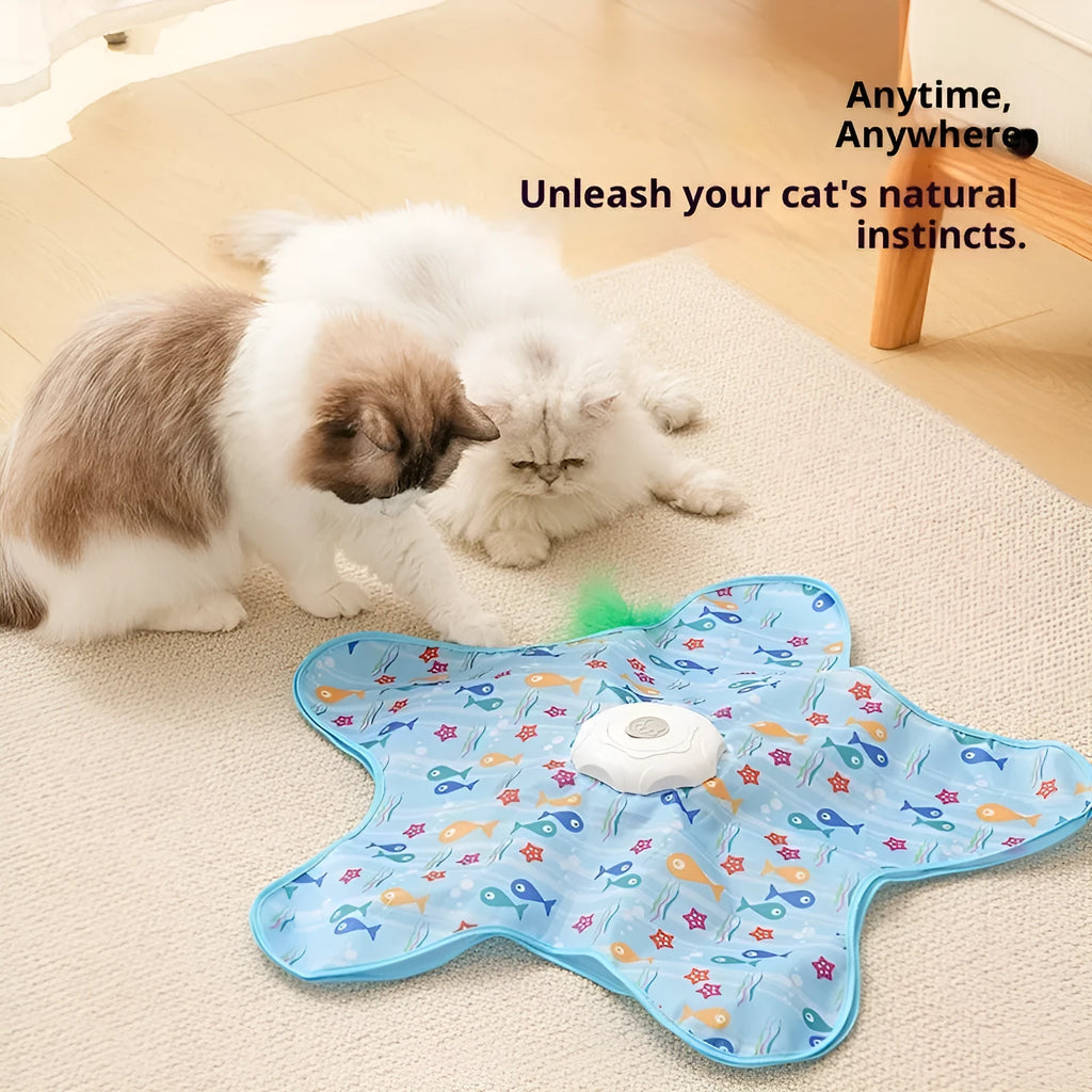 Smart cat hunting cover electric toy in blue-fish colour, made from PP material, designed for interactive play