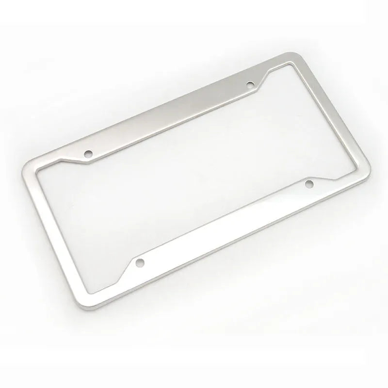 Aluminium alloy license plate frame in black, light grey, sandblasted silver, or stainless steel finish