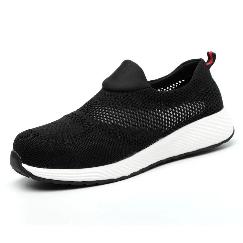Men's steel toe work shoes with anti-puncture soles in black, blue, red colours