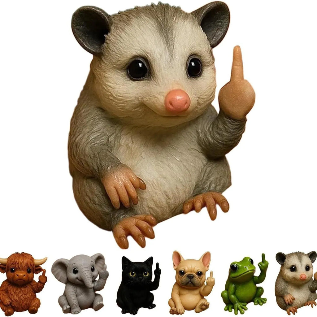 Mini resin animal vertical middle finger doll ornament in chosen animal design
