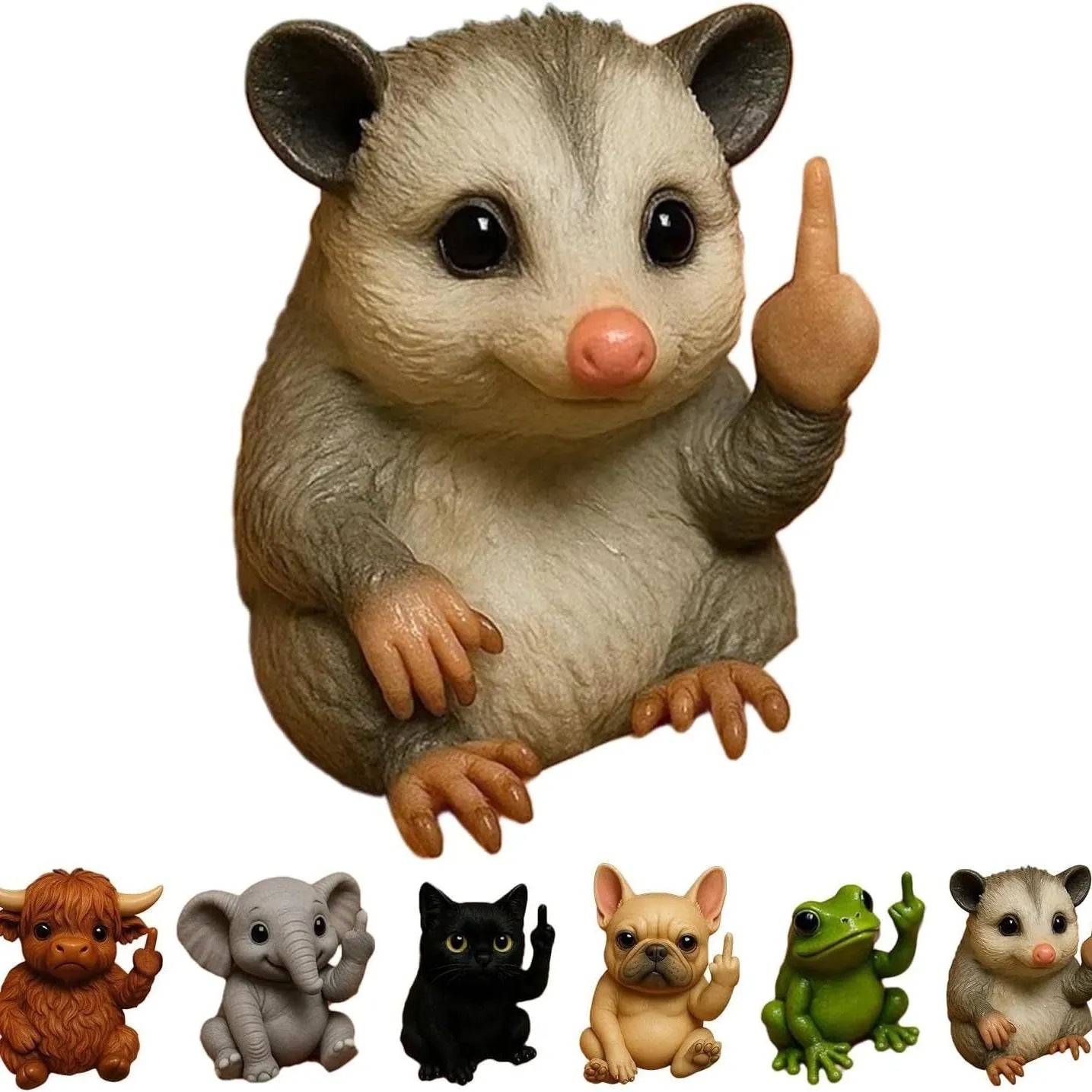 Mini resin animal vertical middle finger doll ornament in chosen animal design