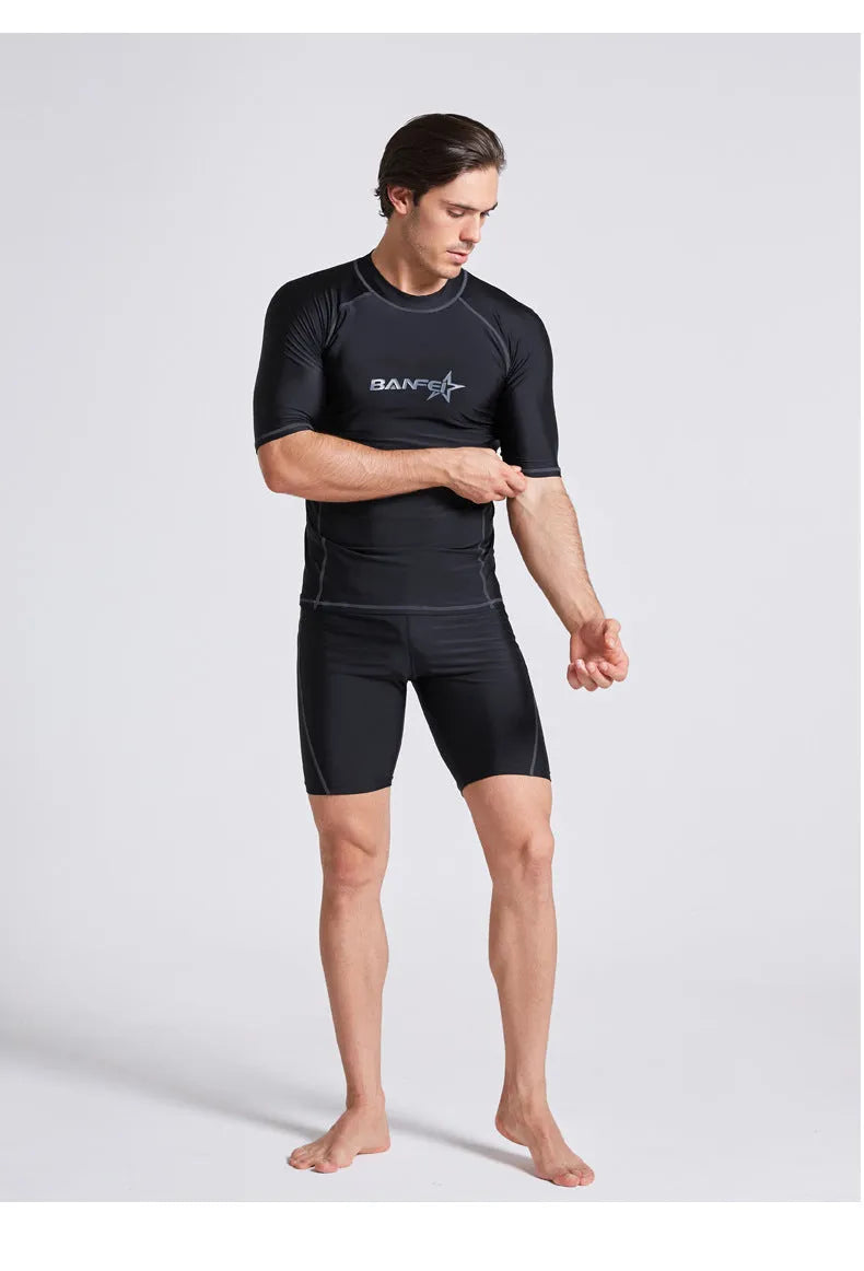 Men's quick-drying nylon swimsuit with half sleeves for swimming and water sports