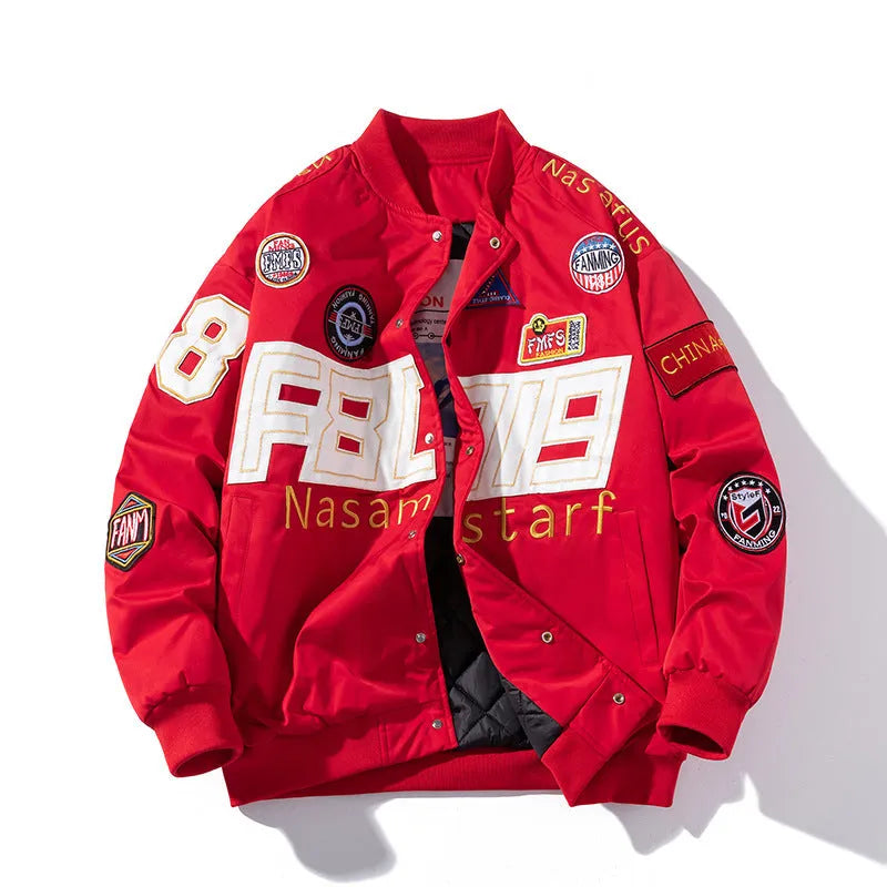 Black red blue motorcycle baseball uniform with hood and cotton padding for autumn winter riding