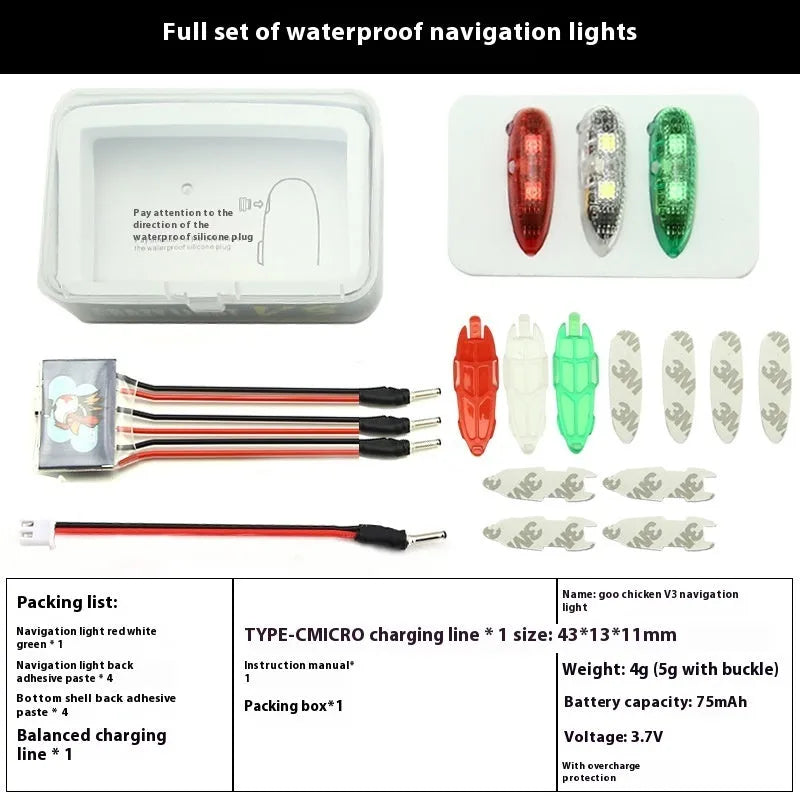 V3 wireless charging waterproof navigation lights for model boats and cars with adhesive backing
