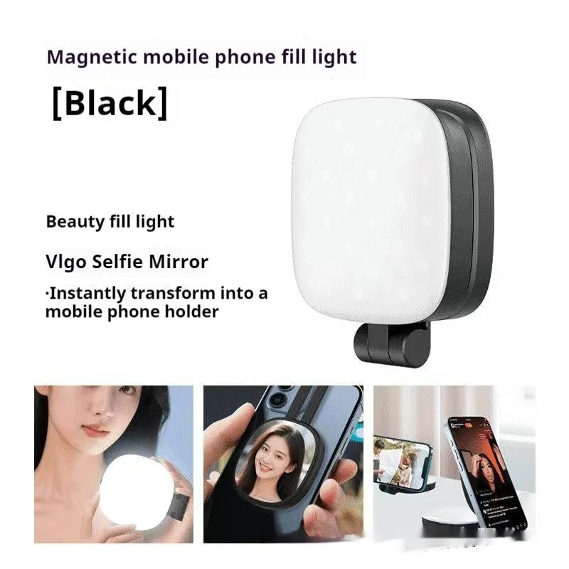 Black mobile phone magnetic fill light with variable holder showing three colour temperature settings