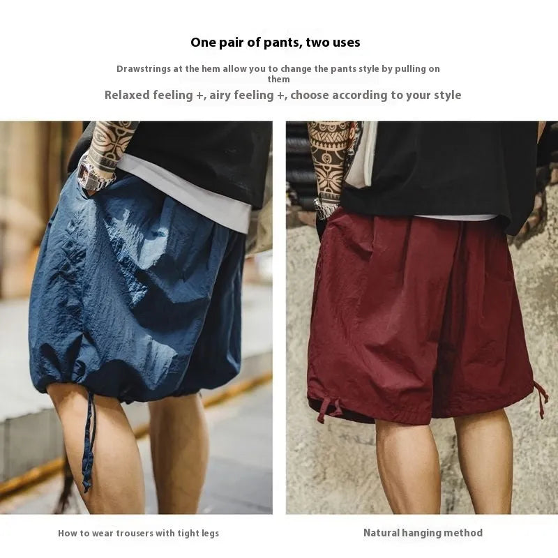 Men's Prussian blue embroidered beach shorts with loose fit and nylon fabric